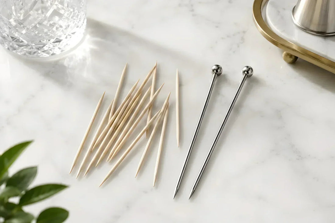 Toothpicks and cocktail picks placed together