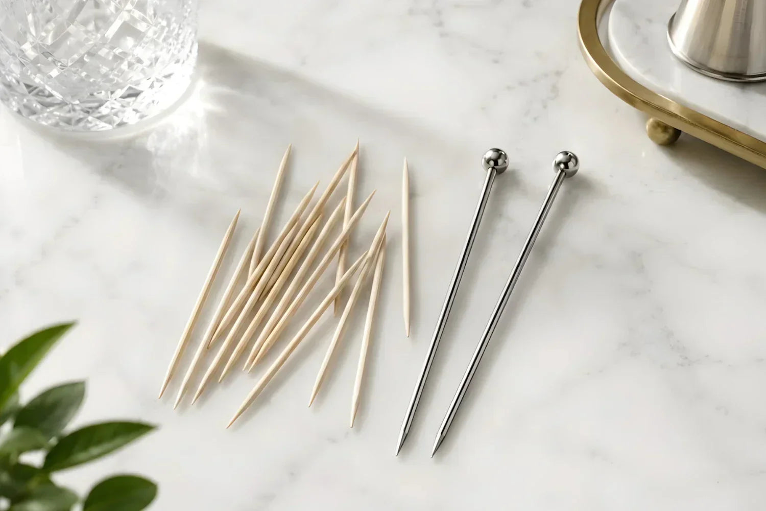 Toothpicks and cocktail picks placed together