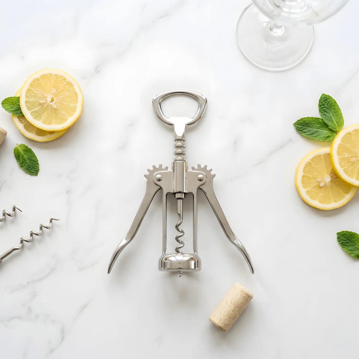 A bottle opener on a home bar table