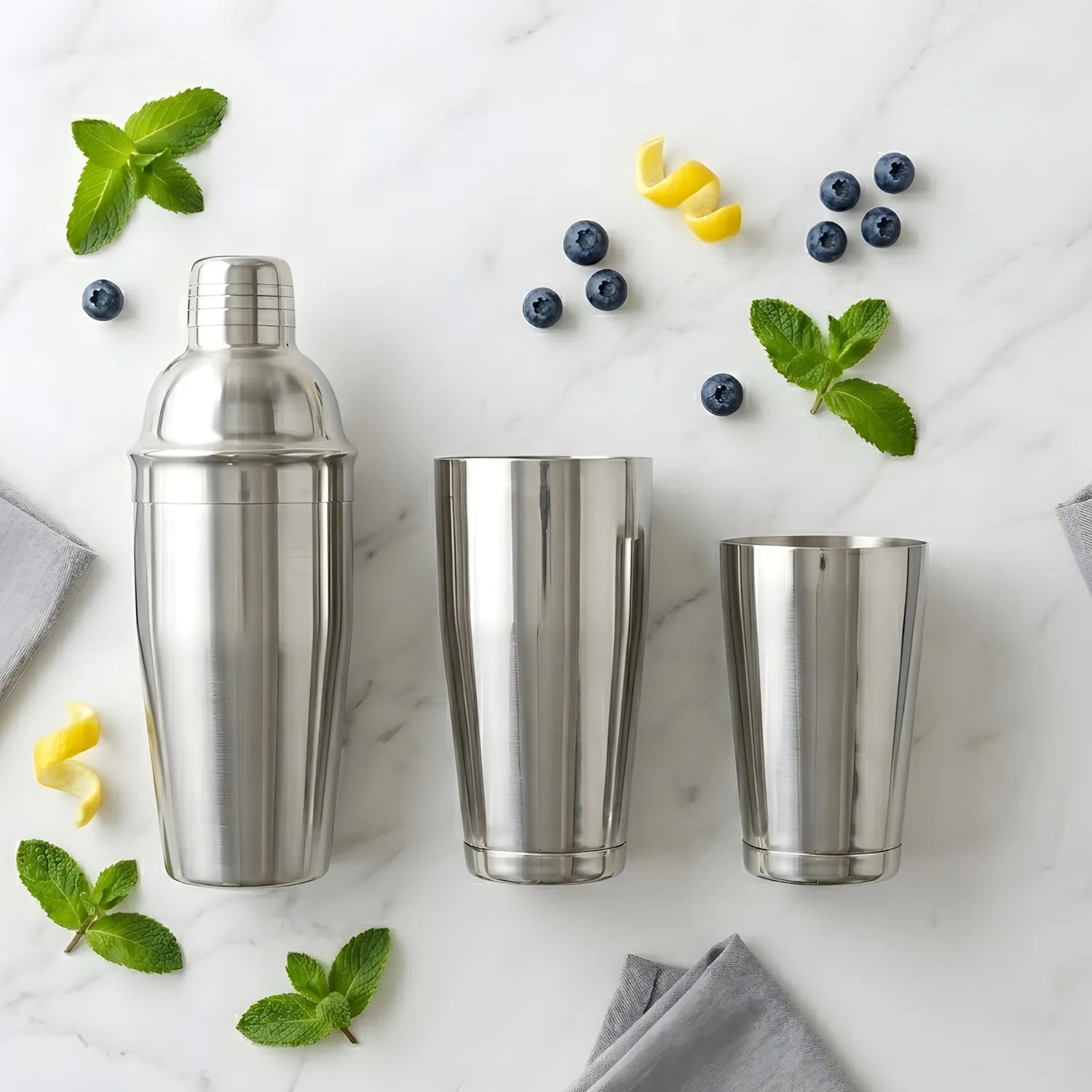 Different types of shakers placed on a table