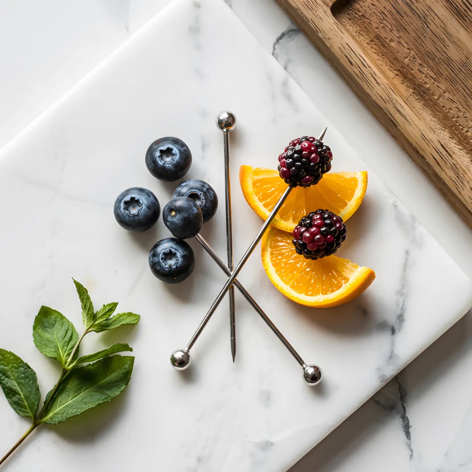 ball cocktail picks on a home bar counter