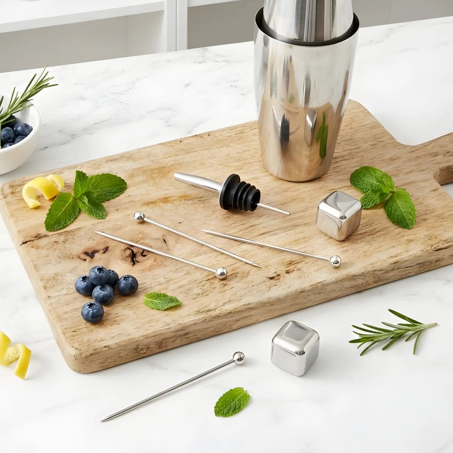 Bar accessories on a home bar counter