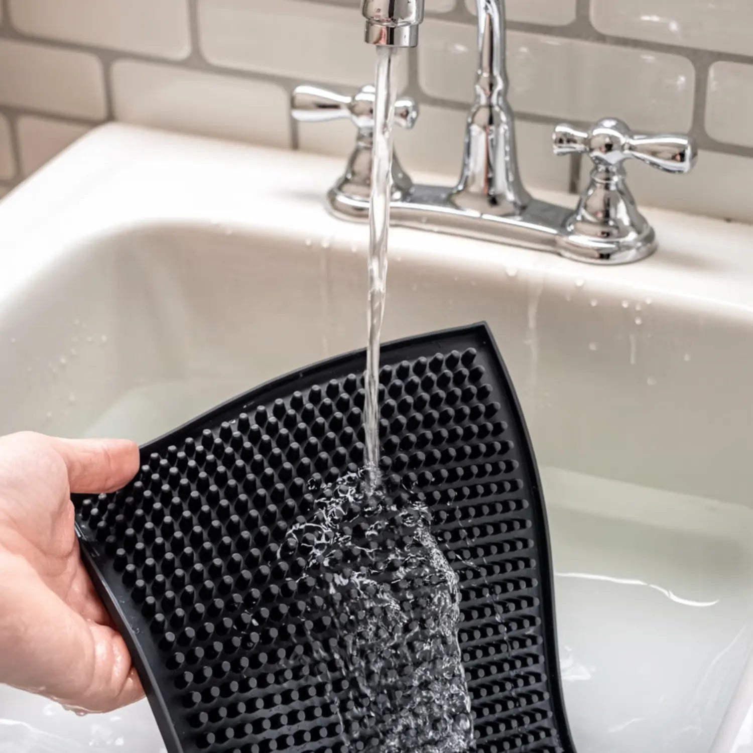 small bar mat being washed