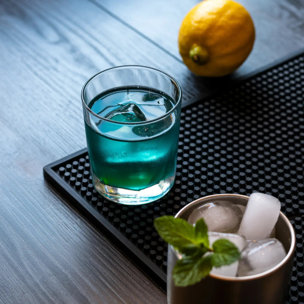 small bar mat on a home bar counter