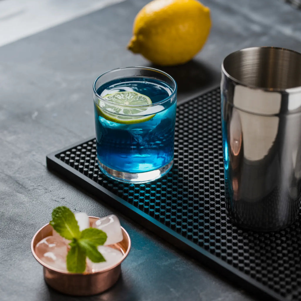 bar service mat on home bar counter