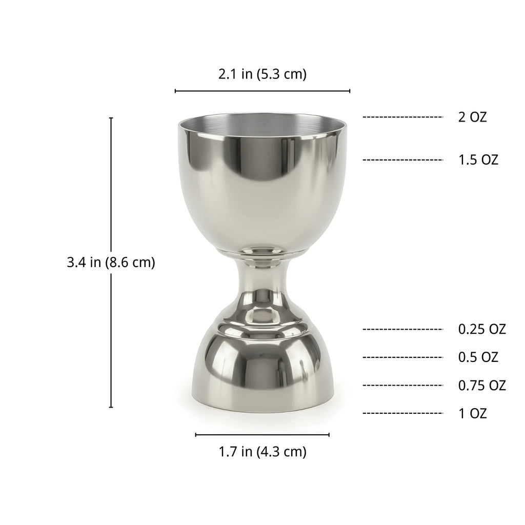 Bell Jigger - 2 oz & 1 oz dimensions