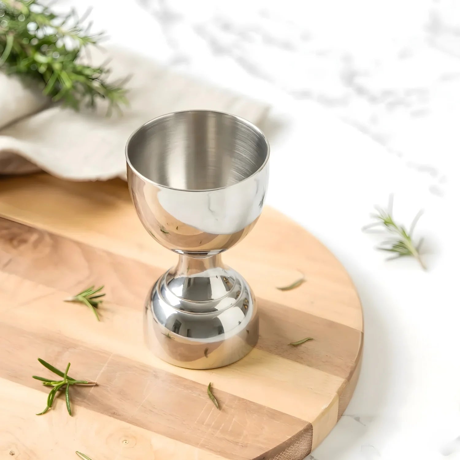 bell jigger on a home bar counter