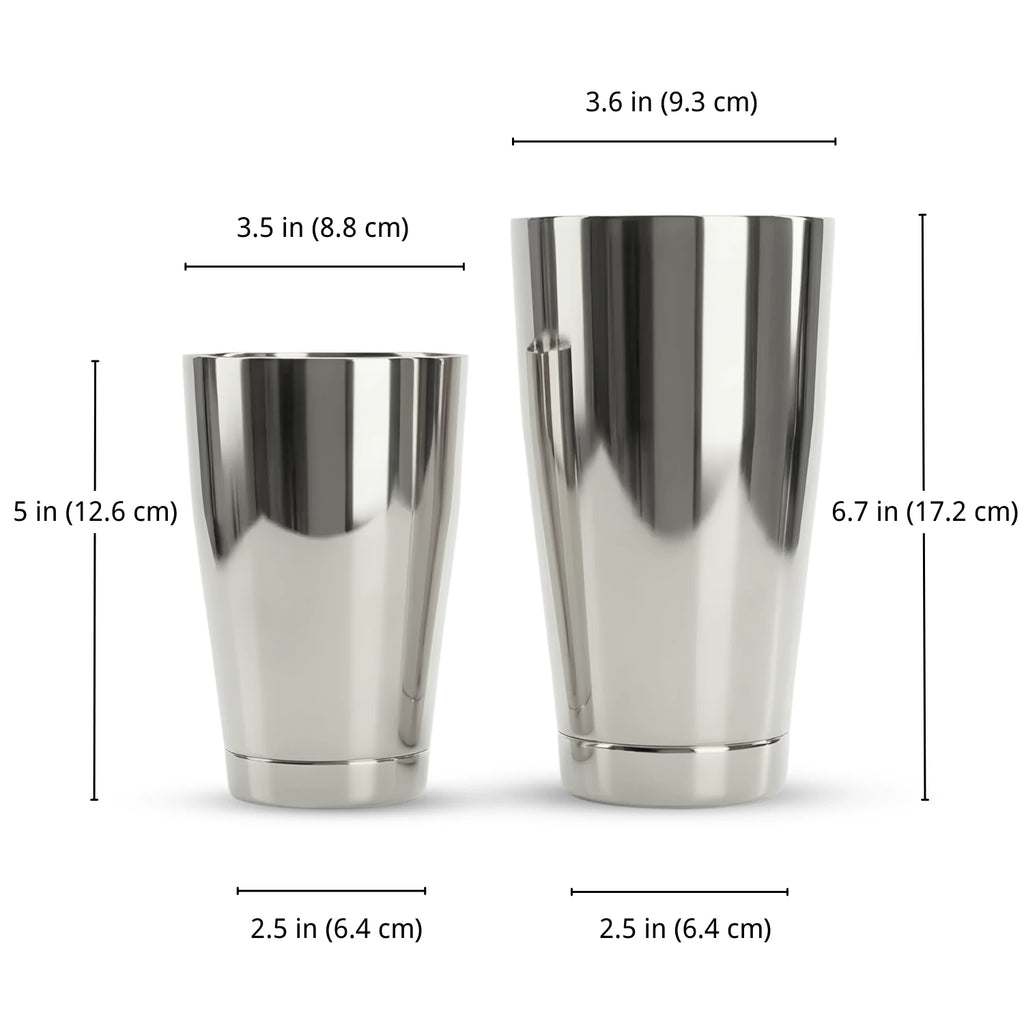 Boston Shaker - 18 oz & 28 oz dimensions