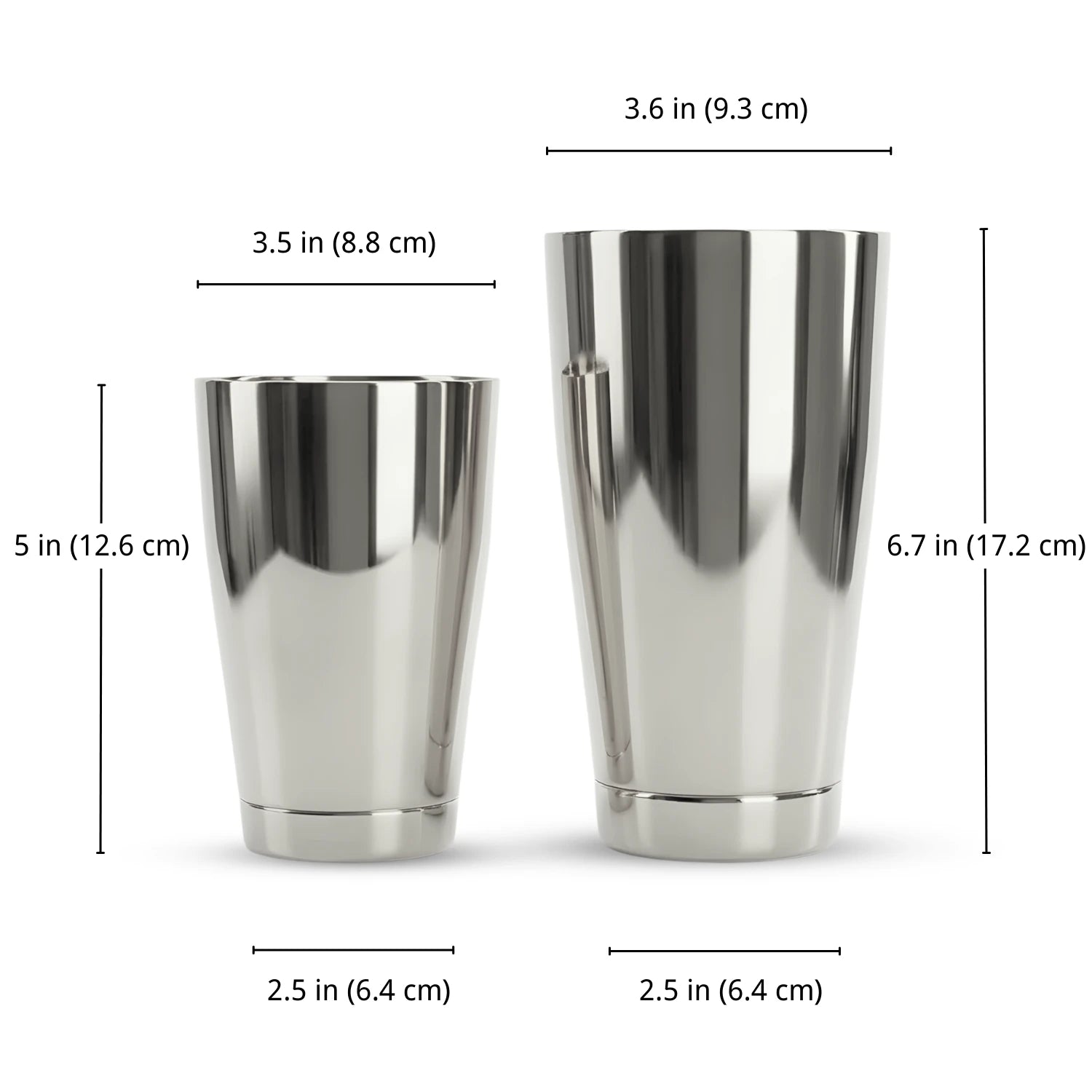 Boston Shaker - 18 oz & 28 oz dimensions