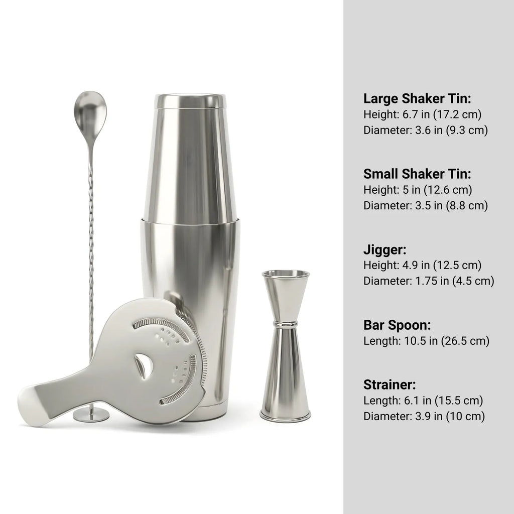 Boston Shaker Cocktail Set - 4-Piece dimensions
