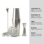 Boston Shaker Cocktail Set - 4-Piece dimensions