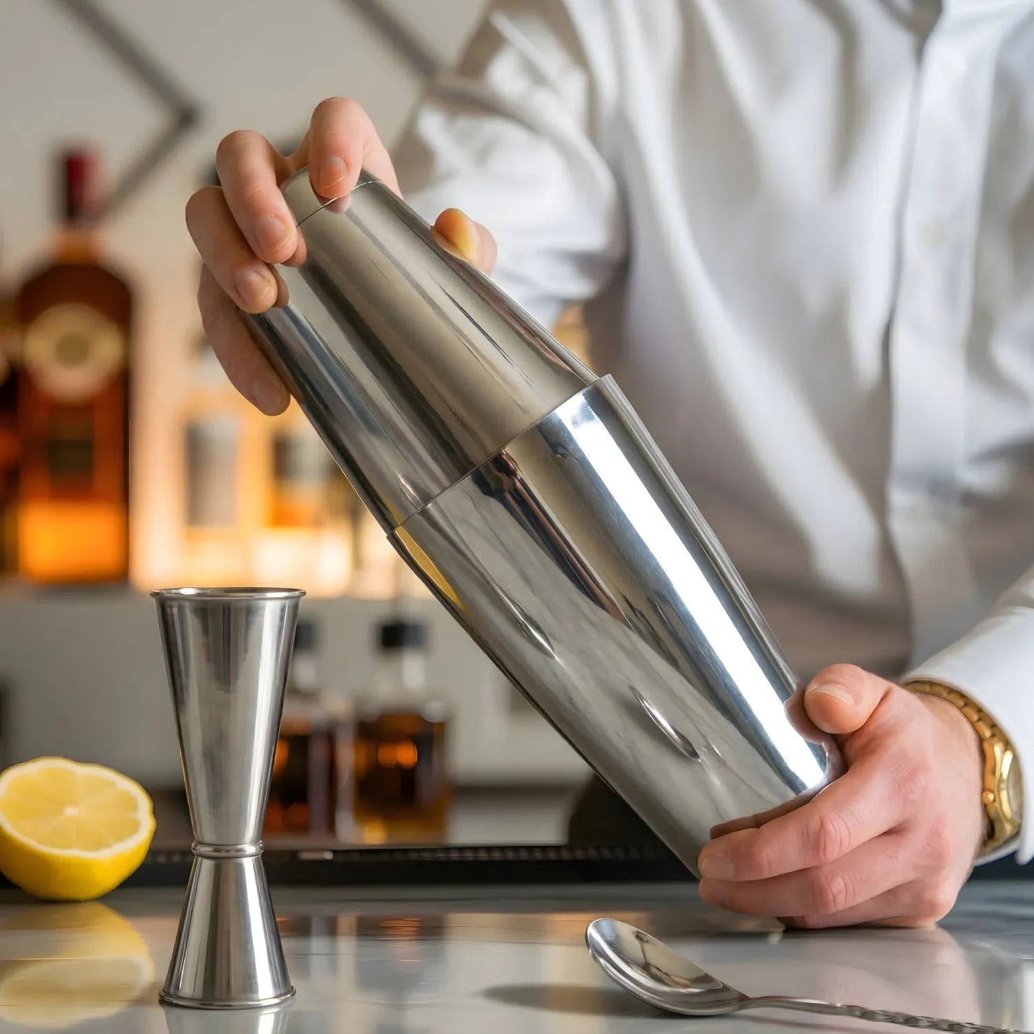 4-piece Boston shaker cocktail set in use