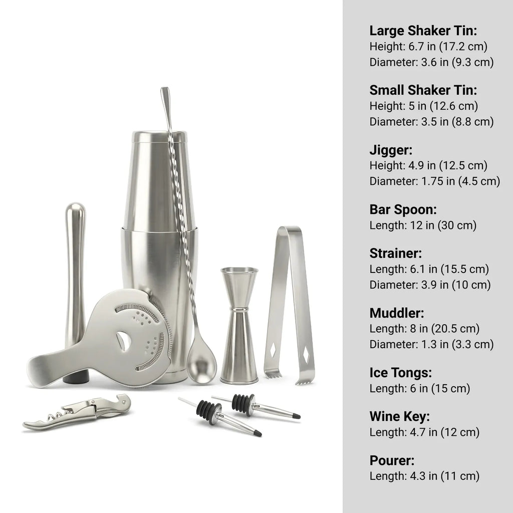 Boston Shaker Cocktail Set - 8-Piece dimensions