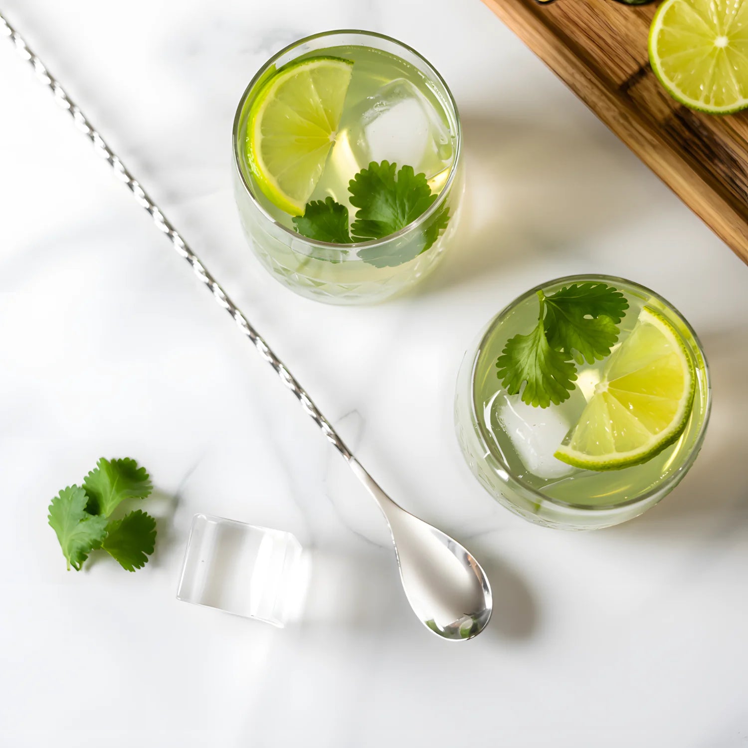 teardrop bar spoon on a home bar counter