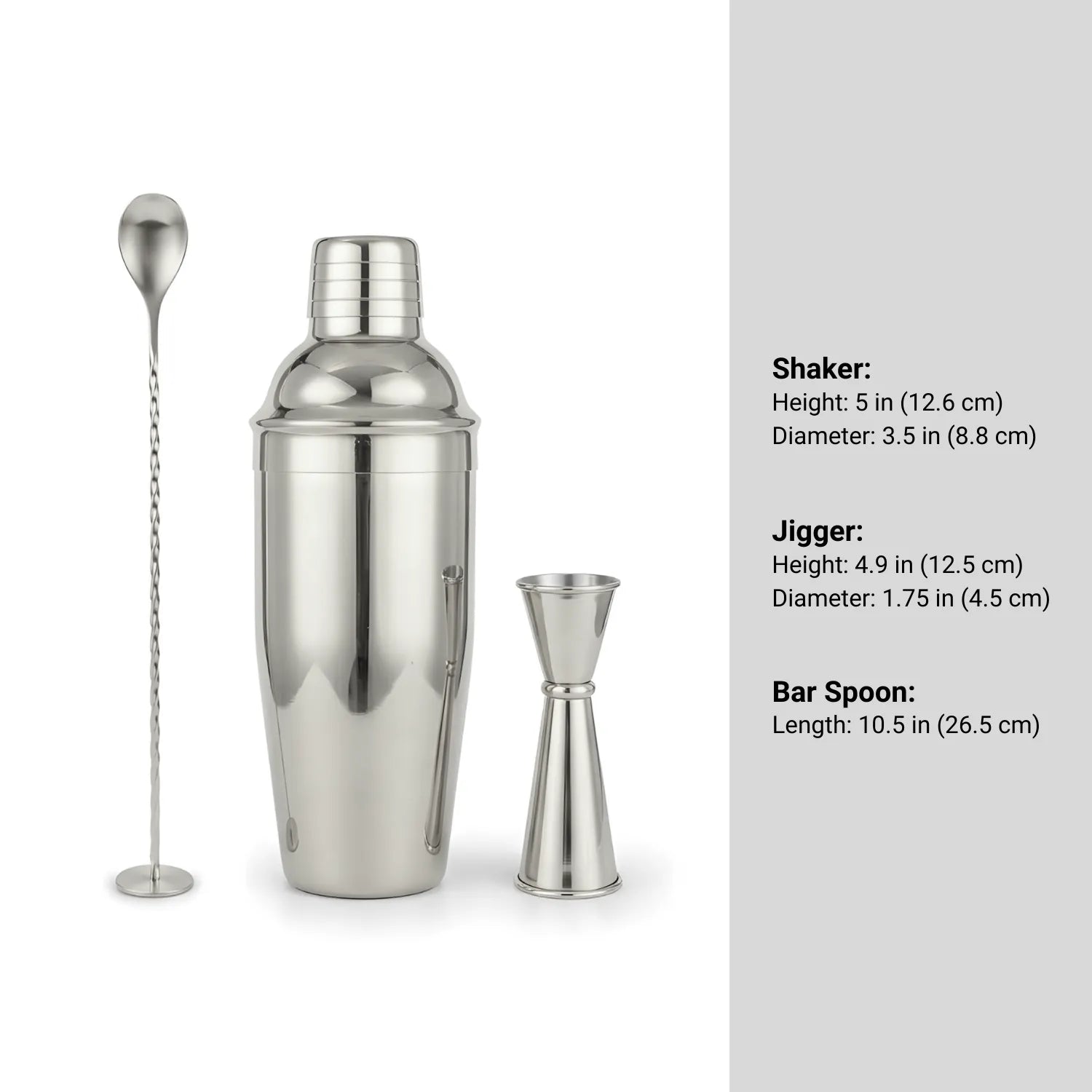 Cobbler Shaker Cocktail Set - 3-Piece dimensions