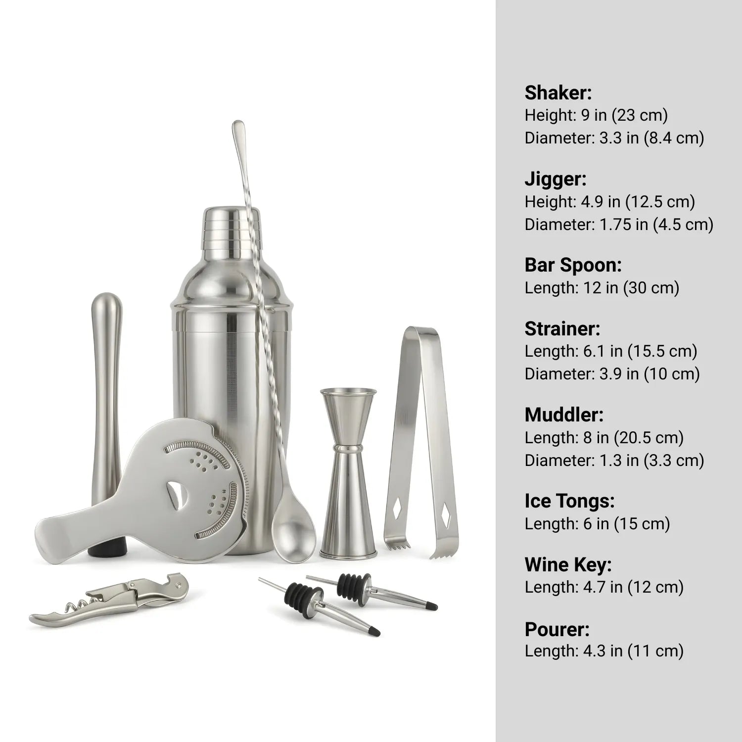 Cobbler Shaker Cocktail Set - 8-Piece dimensions