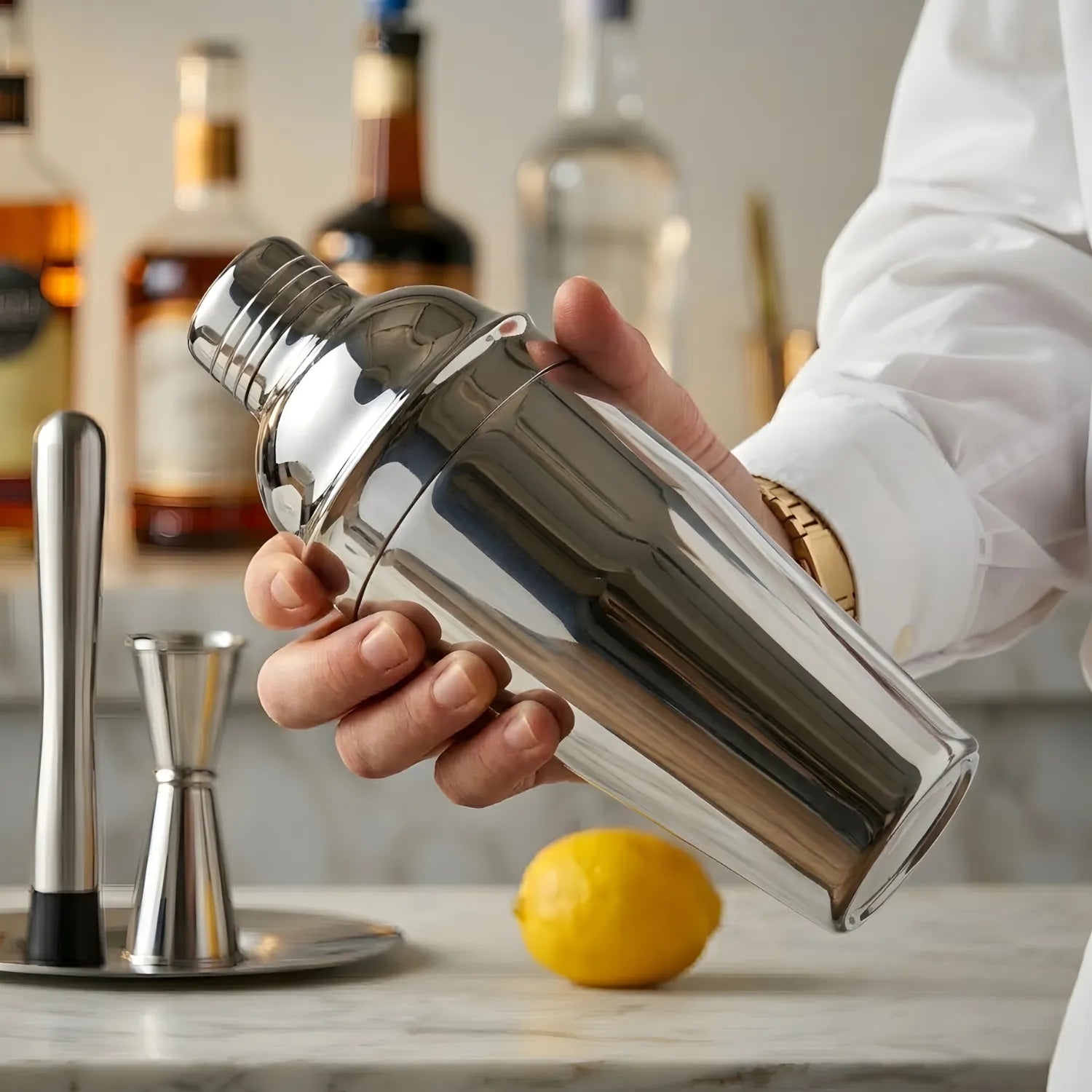 8-piece cobbler shaker cocktail set in use
