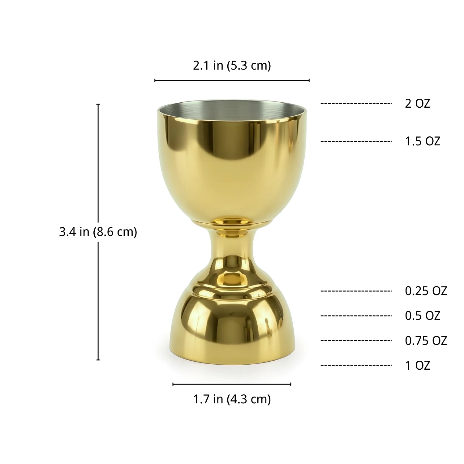 Gold Bell Jigger - 2 oz & 1 oz dimensions