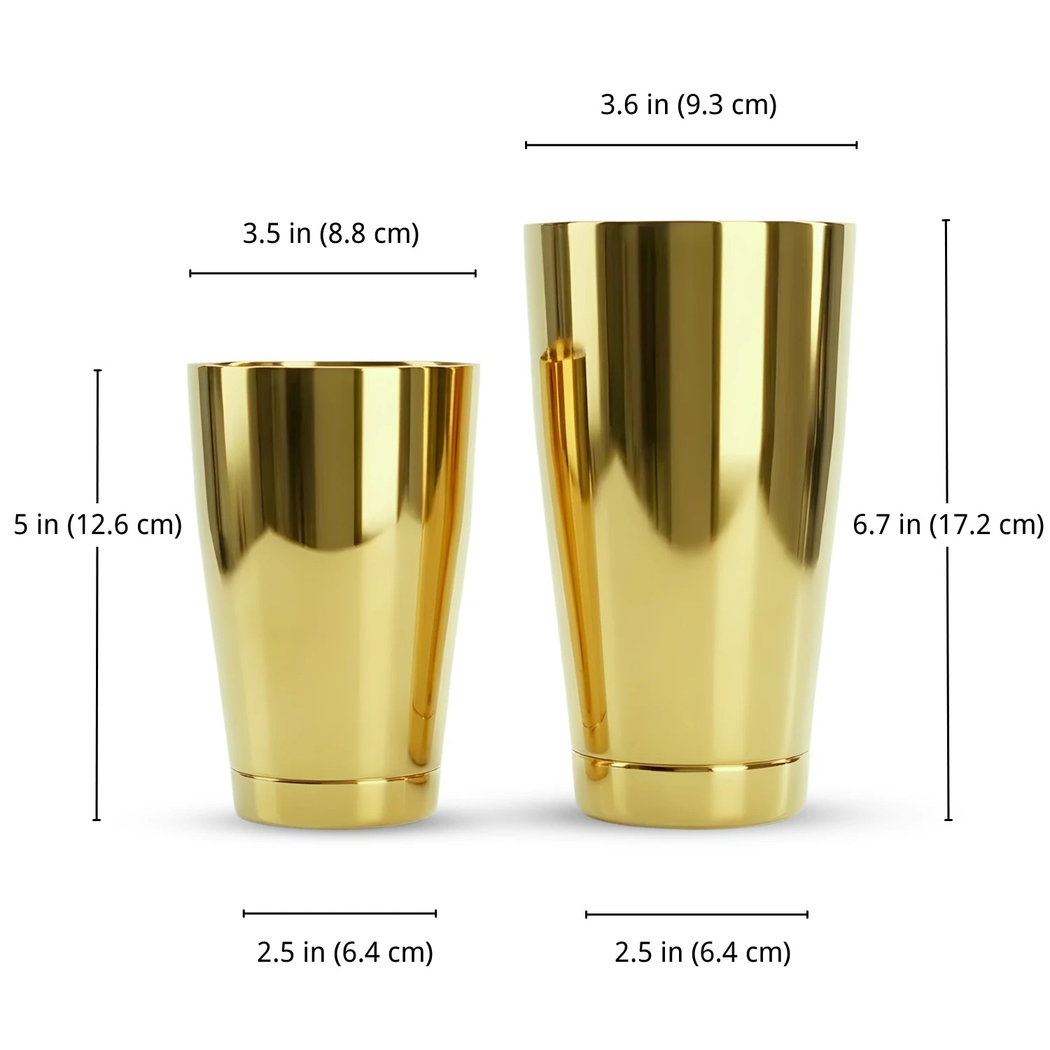 Gold Boston Shaker - 18 oz & 28 oz dimensions