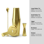 Gold Boston Shaker Cocktail Set - 4-Piece dimensions