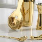 gold 8-piece Boston shaker cocktail set close up
