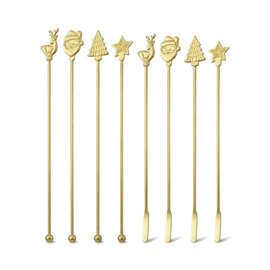 gold Christmas Swizzle Sticks - Set of 8