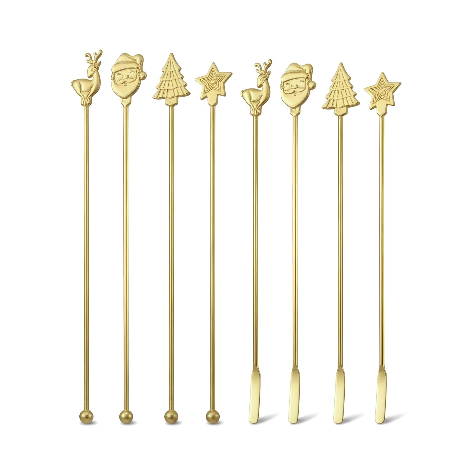 gold Christmas Swizzle Sticks - Set of 8