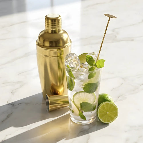 gold 3-piece cobbler shaker cocktail set for beginners mixing at home