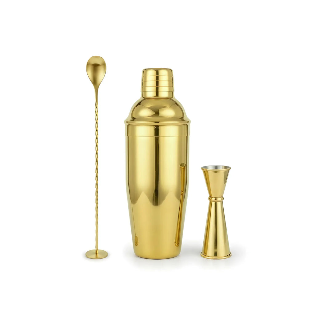 Gold Cobbler Shaker Cocktail Set - 3-Piece