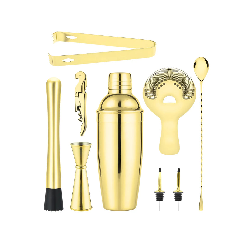 gold 8-piece cobbler shaker cocktail set products display