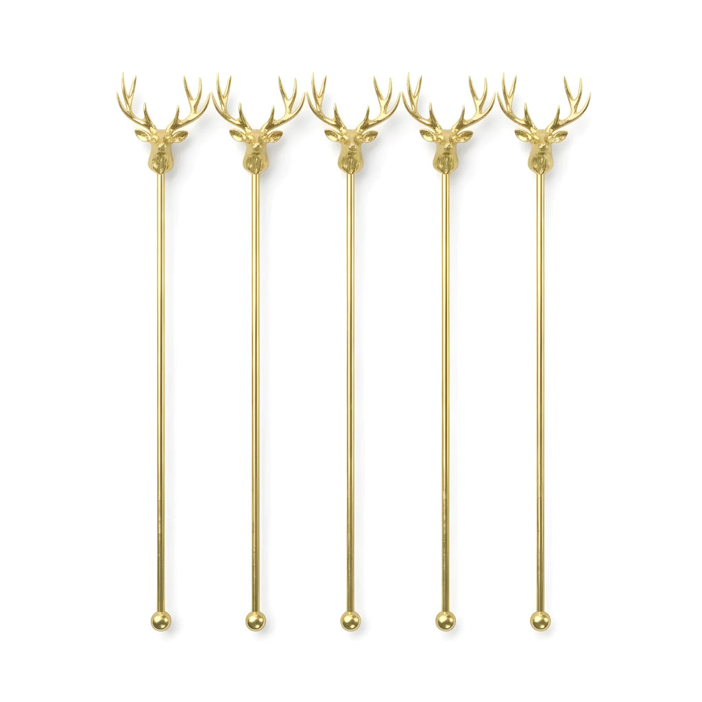 gold Deer Head Swizzle Sticks - Set of 5