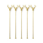 gold Deer Head Swizzle Sticks - Set of 5