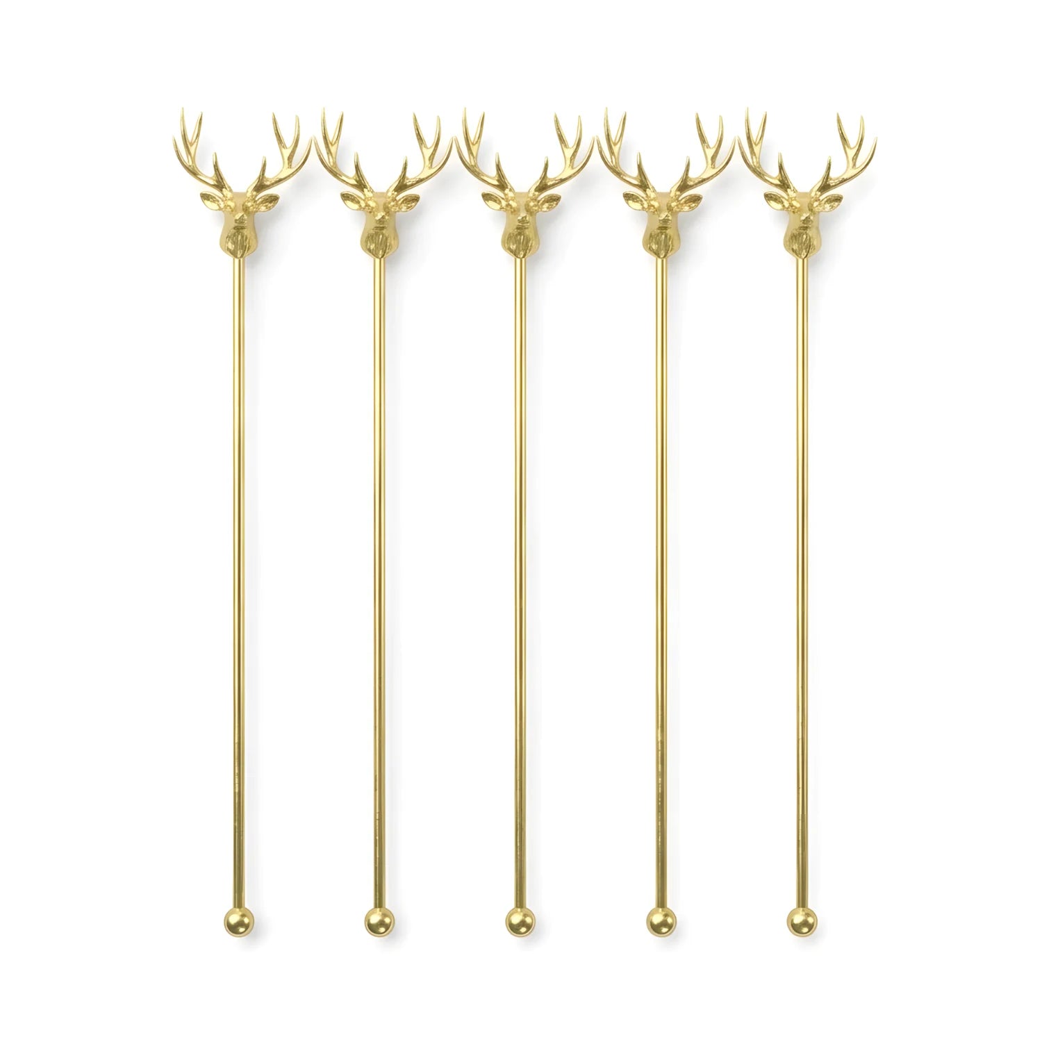 gold Deer Head Swizzle Sticks - Set of 5