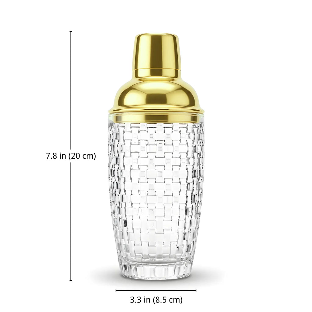 Gold Glass Cocktail Shaker - 12 oz dimensions