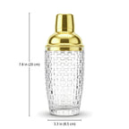 Gold Glass Cocktail Shaker - 12 oz dimensions
