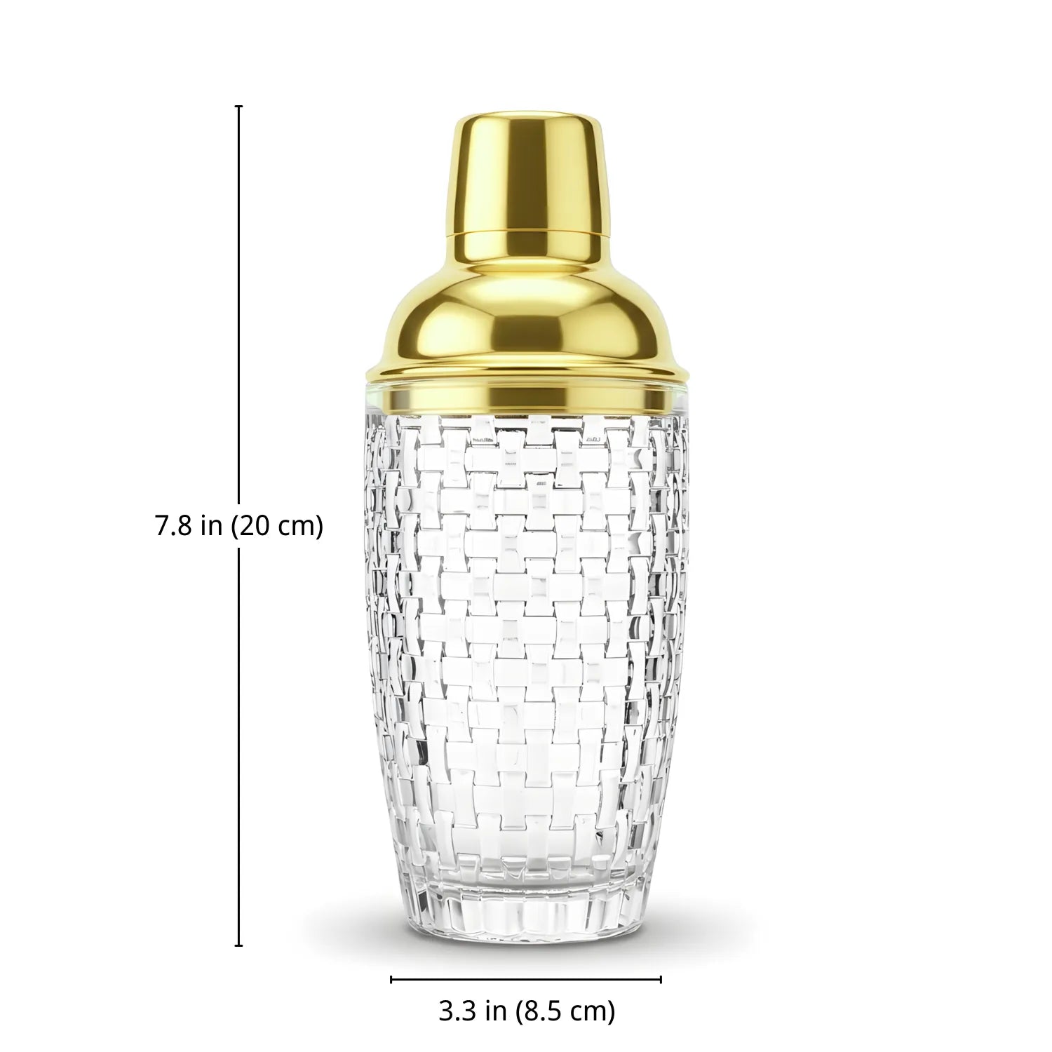 Gold Glass Cocktail Shaker - 12 oz dimensions