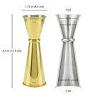 Gold Japanese Jigger - 2 oz & 1 oz dimensions
