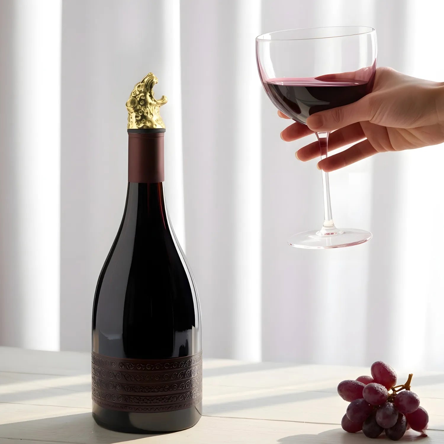 gold leopard pourer fitted on a bottle
