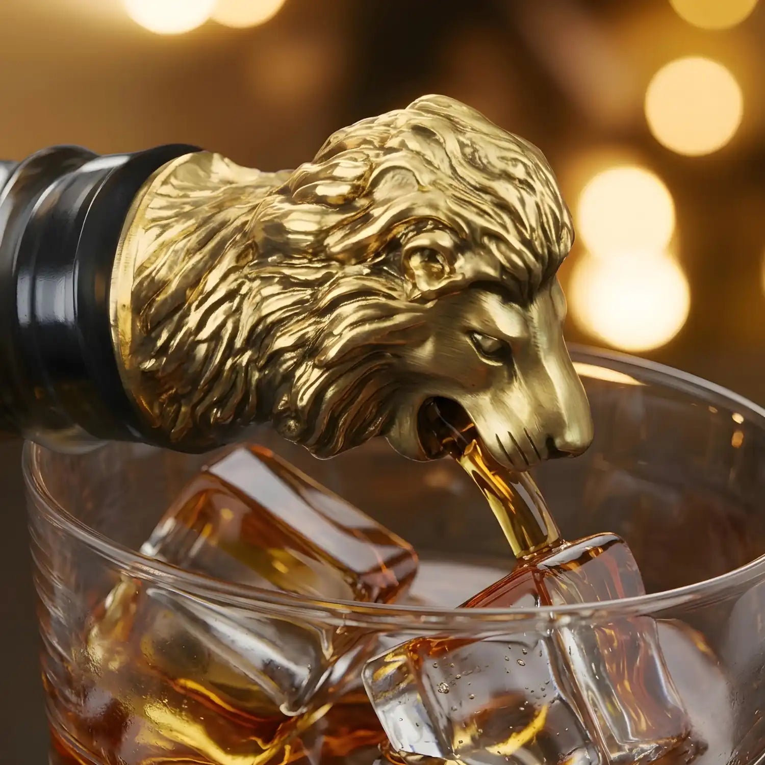 gold lion pourer detail view