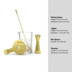 Gold Mixing Glass Cocktail Set - 4-Piece dimensions