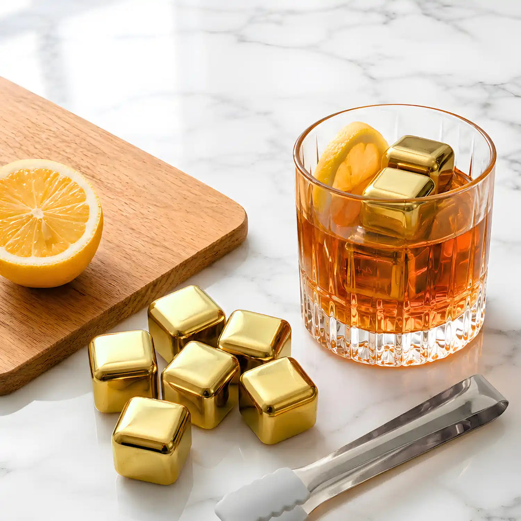 gold stainless steel ice cubes for chilling drinks