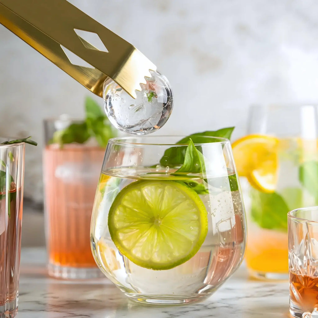 gold stainless steel ice tongs in use