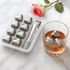 heart shaped stainless steel ice cubes on home bar counter