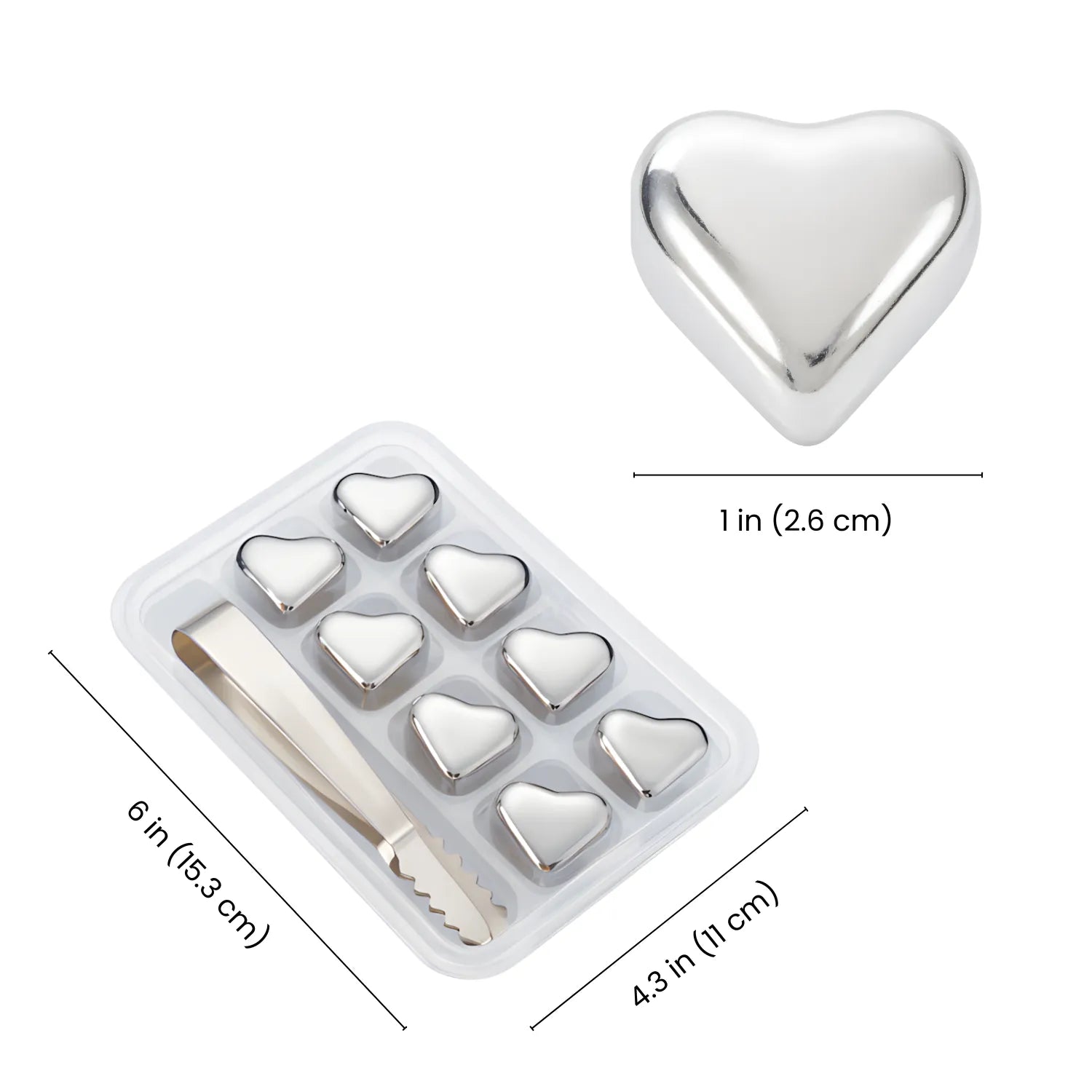 Heart Stainless Steel Ice Cubes dimensions
