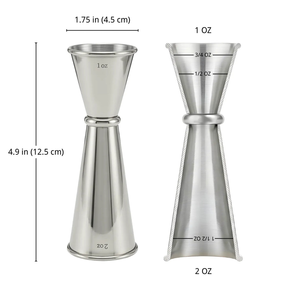 Japanese Jigger - 2 oz & 1 oz dimensions