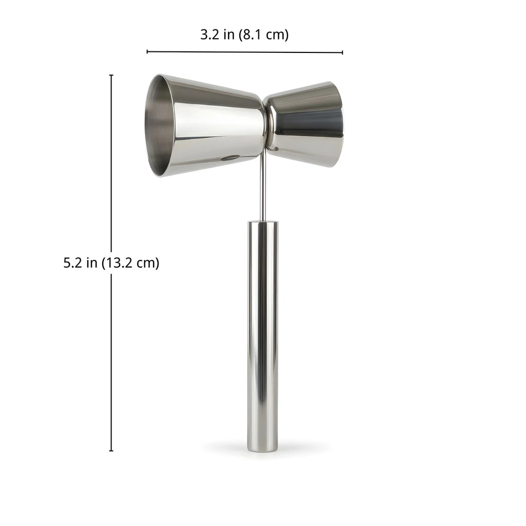 Jigger with Handle - 1 oz & 0.5 oz dimensions