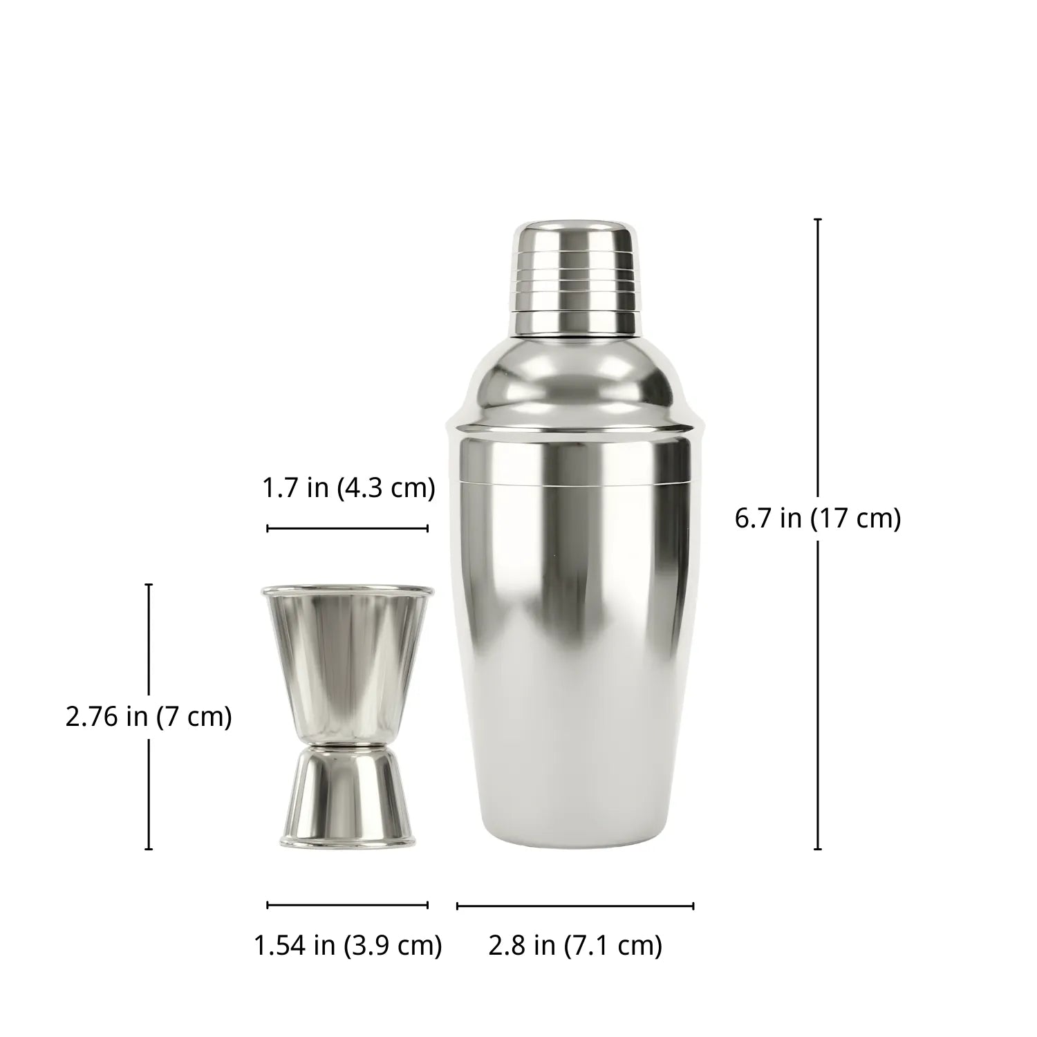 Mini Cobbler Shaker Cocktail Set - 2-Piece dimensions