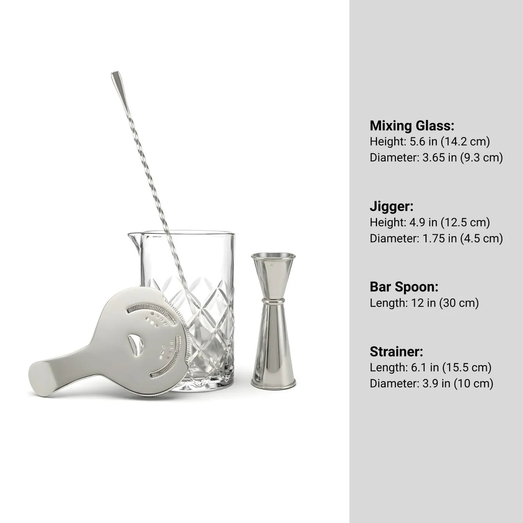 Mixing Glass Cocktail Set - 4-Piece dimensions