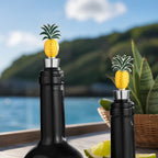pineapple wine stoppers fitted on bottles
