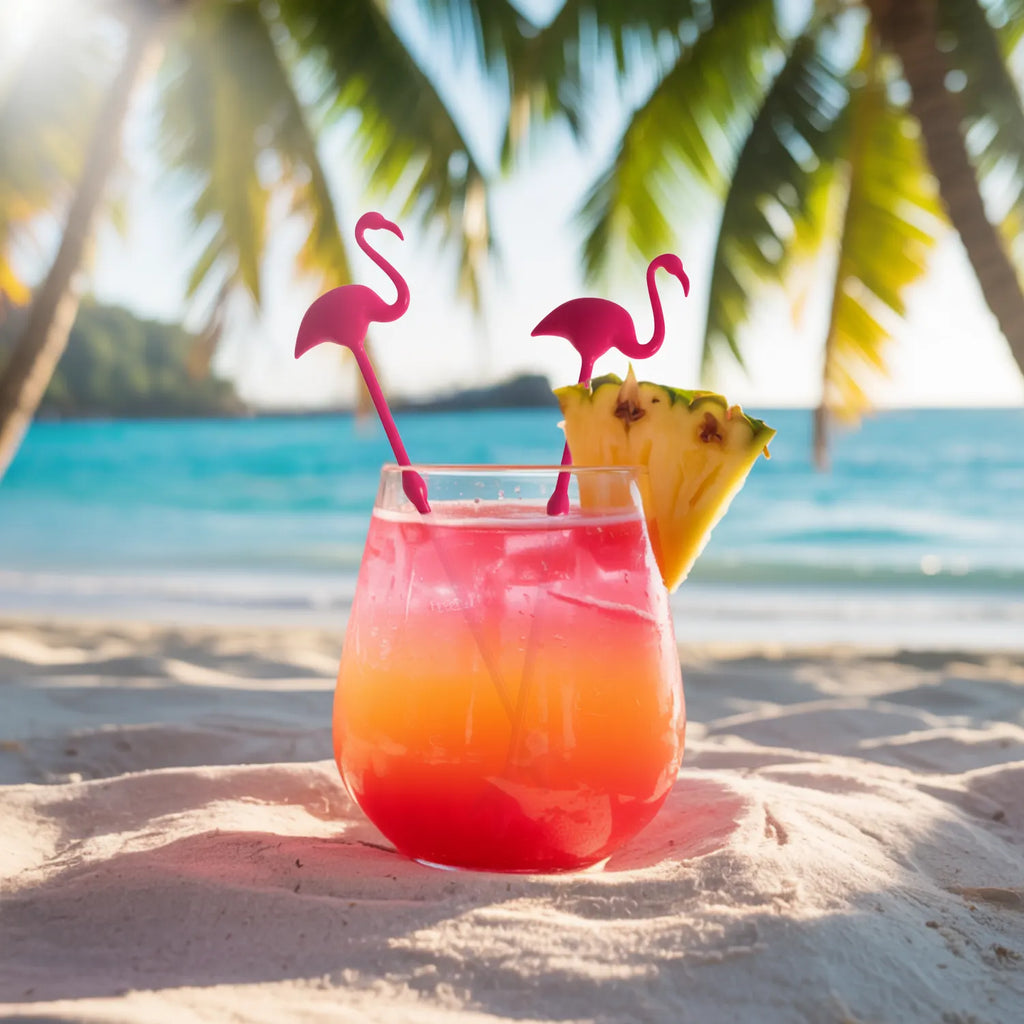 flamingo swizzle sticks in use